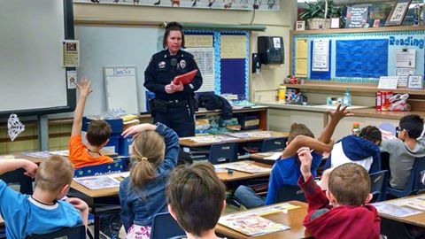 Police PAL Shannon in a classroom teaching crime prevention